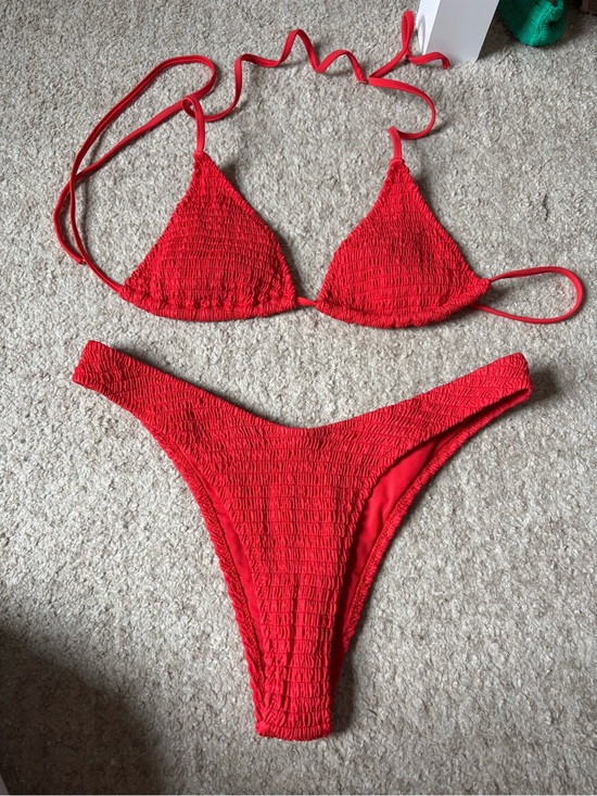Princess Polly Other - Princess Polly Red Smocked Triangle Bikini Set